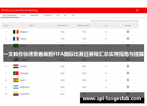 一文教你快速查看最新FIFA国际比赛日赛程汇总实用指南与提醒